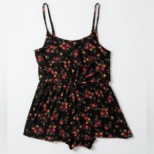 Ultra Flirt Black Floral Romper with Pink and Cream Flowers